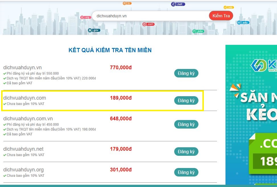Cách đăng ký tên miền khuyến mãi .COM và .NET tại KDATA (2)