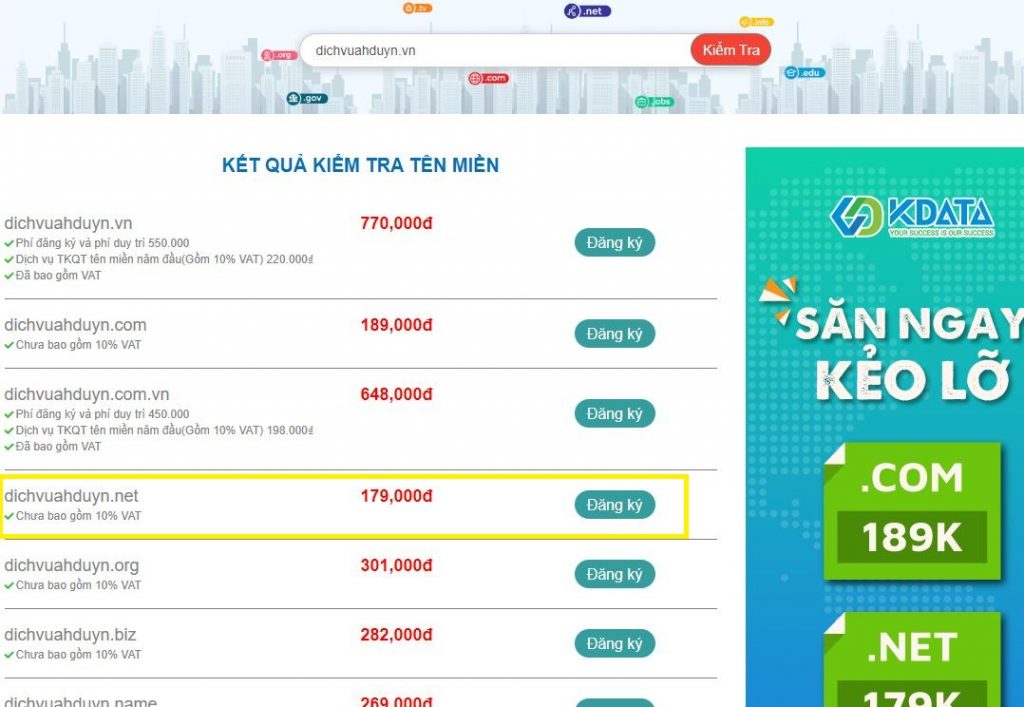 Cách đăng ký tên miền khuyến mãi .COM và .NET tại KDATA (6)