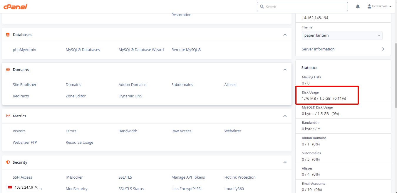 Chi tiết cách kiểm tra dung lượng hosting Cpanel (1)