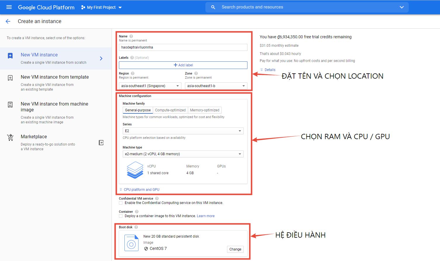 Hướng dẫn cách tạo VPS Google Cloud nhận 300$ miễn phí (6)