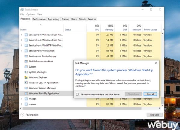 Cảnh báo: Không được tắt tác vụ chạy nền trong Task Manager 5