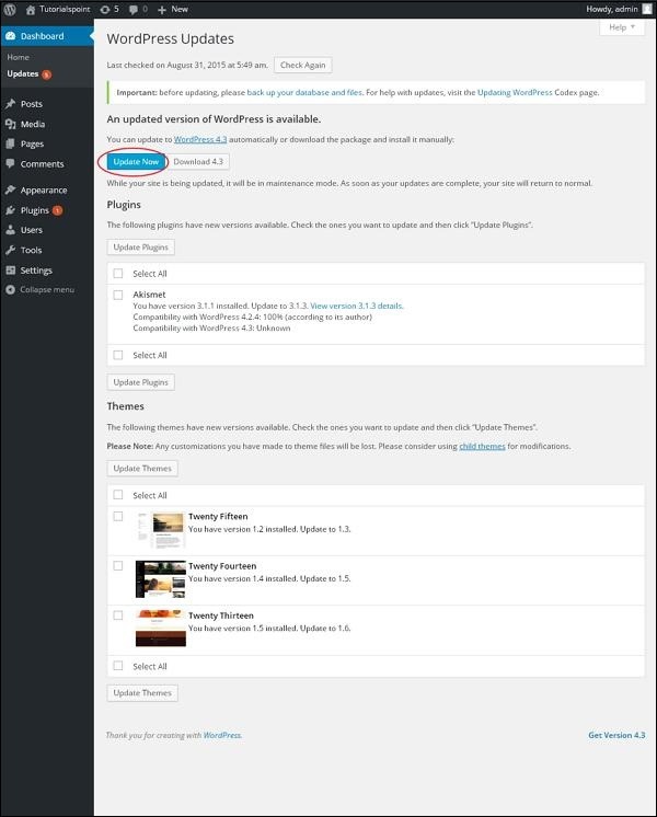 Update WordPress lên phiên bản với 3 bước thực hiện