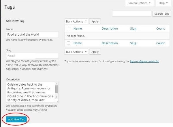 tags page