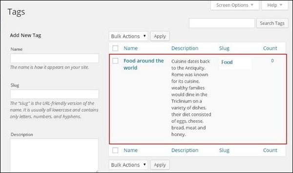 add tag in wordpress