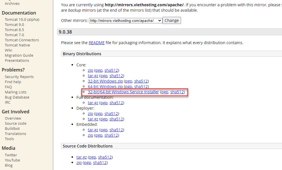 Tải về Apache Tomcat 9.0