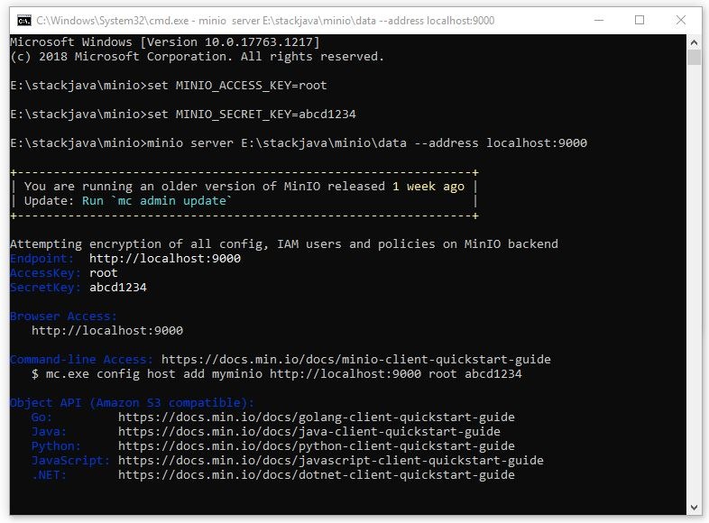 Khởi động máy chủ MinIO