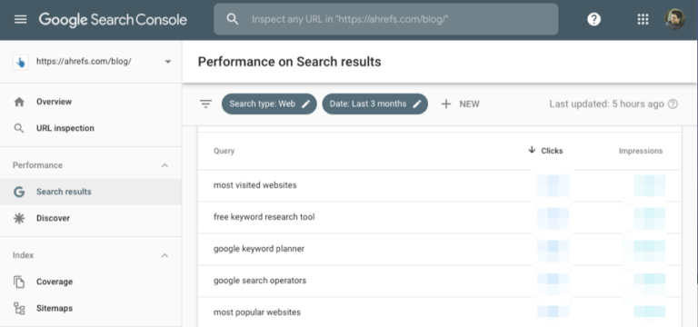Giao diện công cụ từ khóa Google Search Console